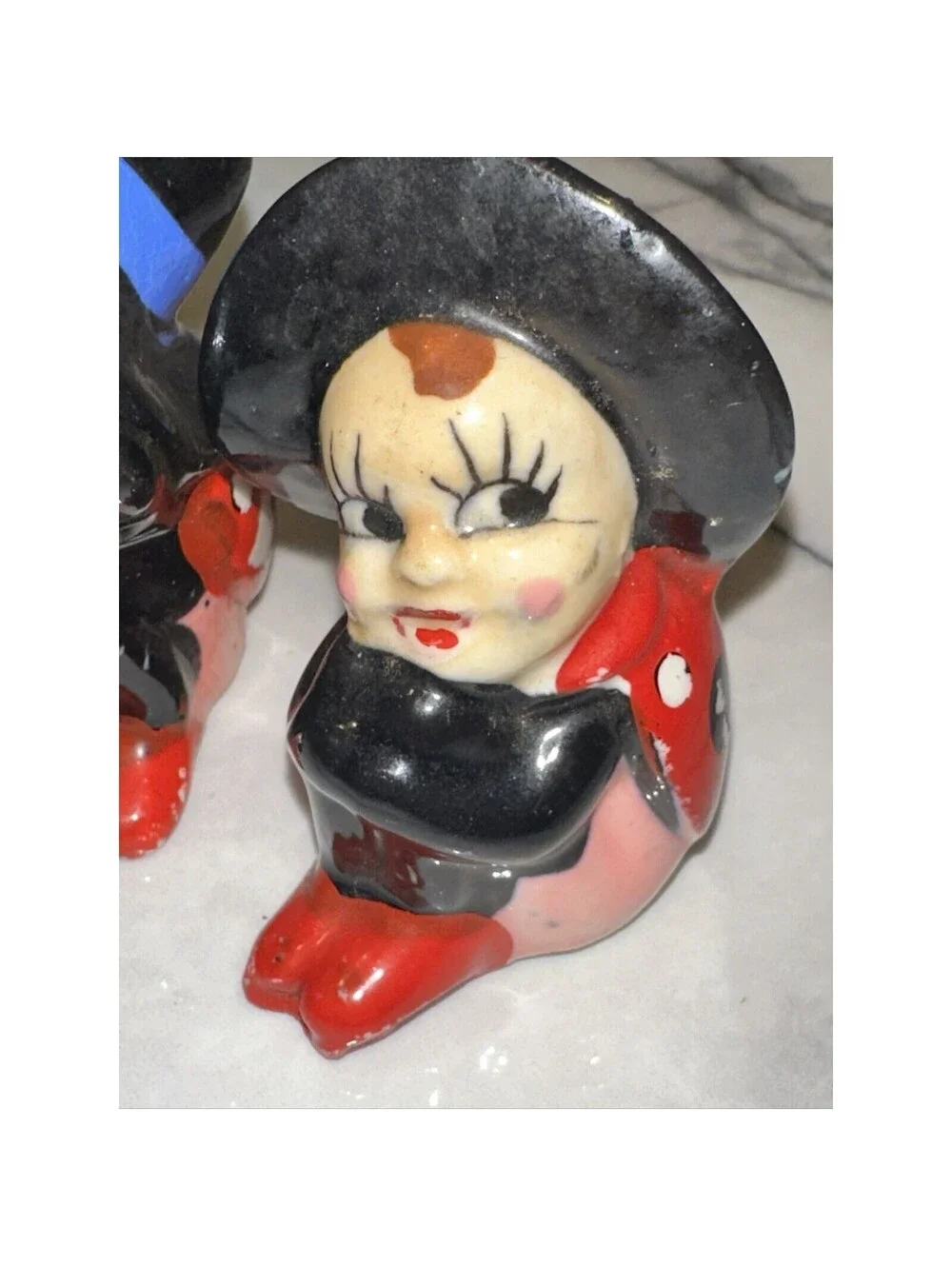 2 1950s Lady Bug Pixie Fairy Salt & Pepper Shakers Cork Stopper Madein Japan
